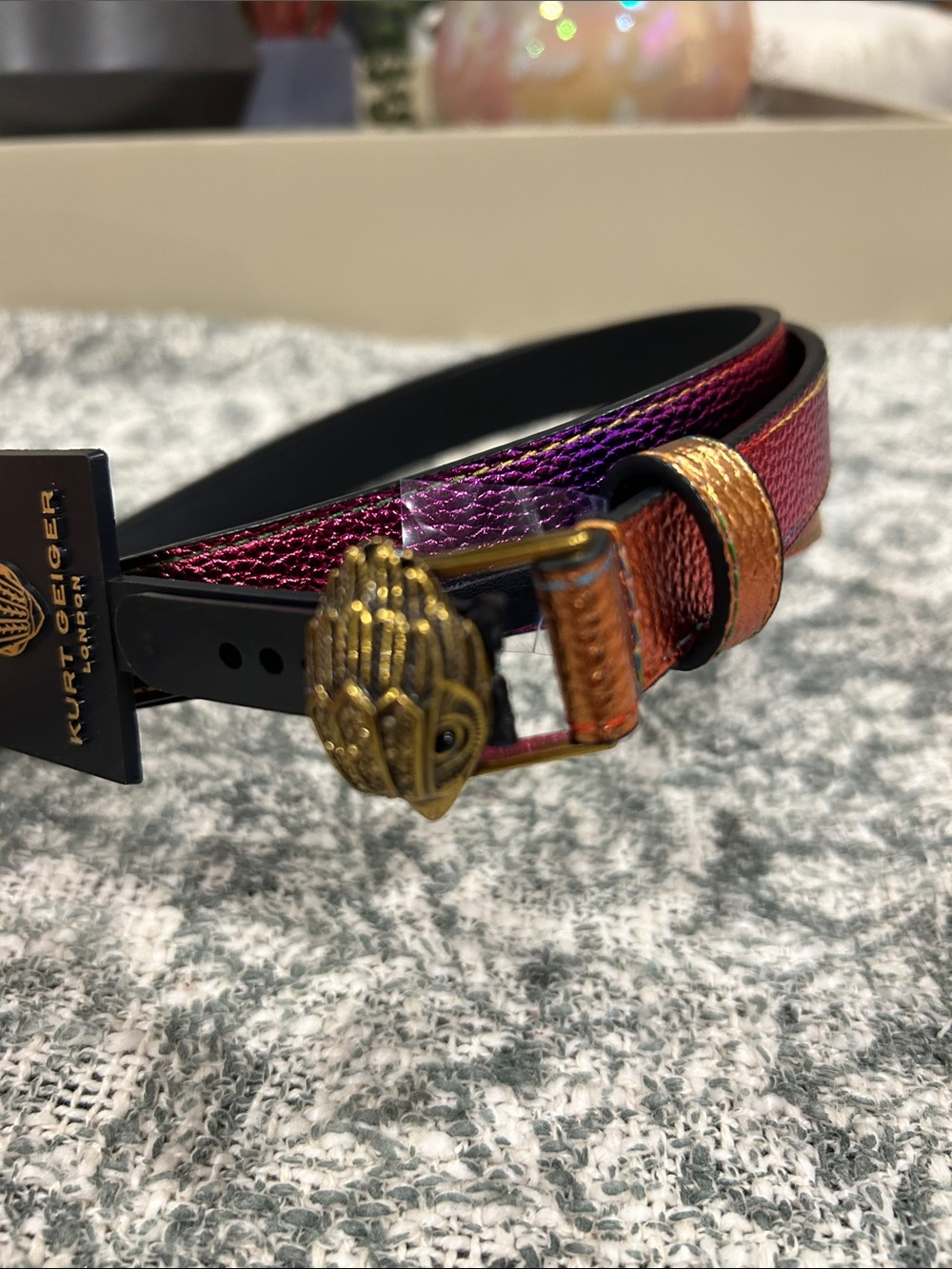 Kurt Geiger Multicolor Metallic Skinny Belt with Gold Buckle. L/XL - Picture 9 of 9